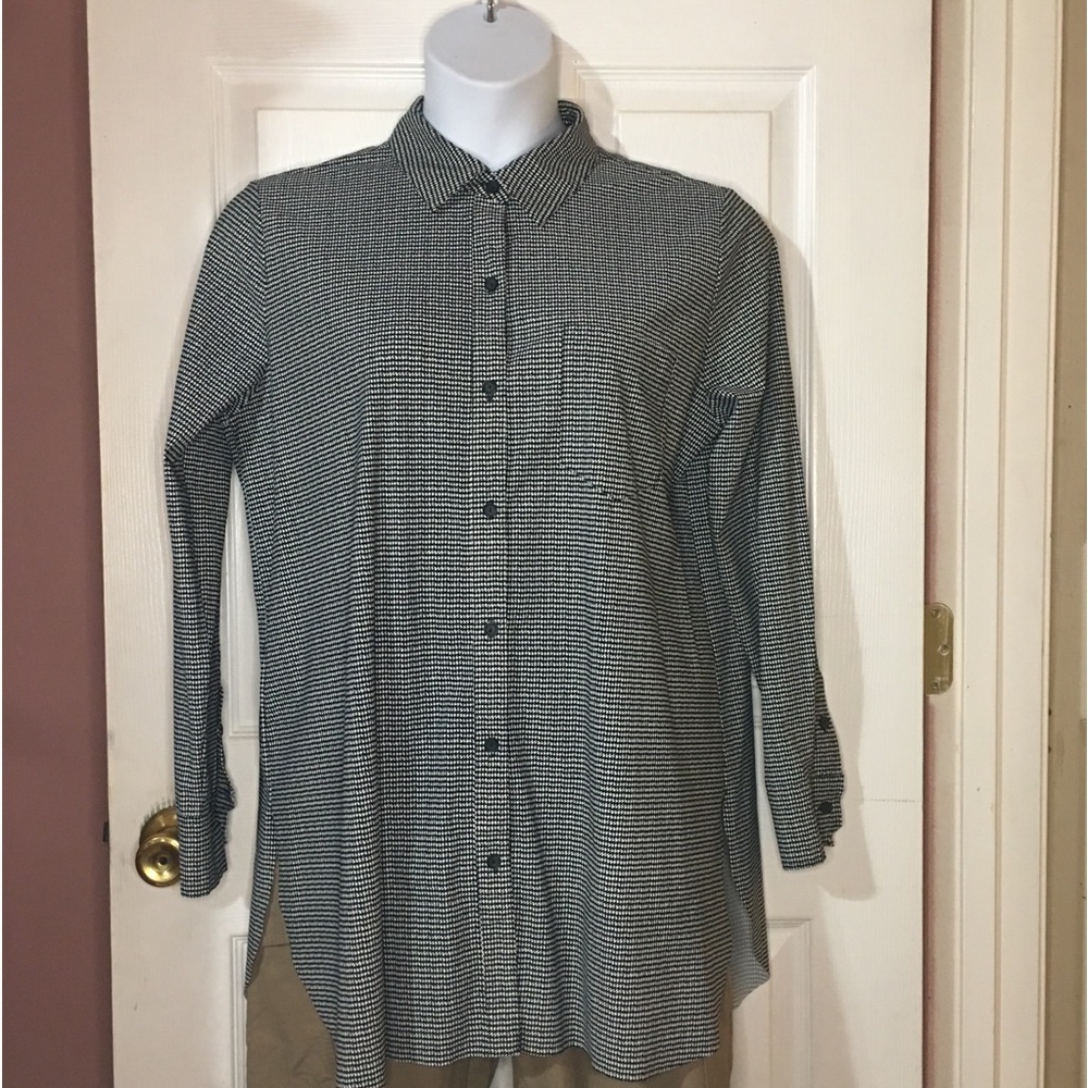 LYSSE Houndstooth Print Button Down Blouse - image 1